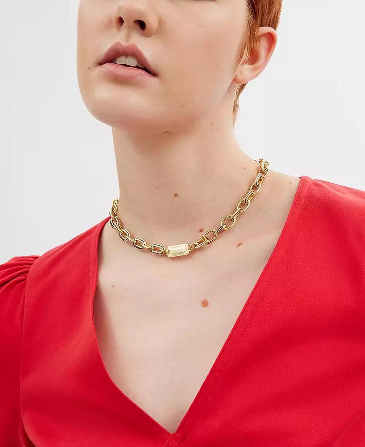 Gold-Tone Signature Stitched Chain Collar Necklace