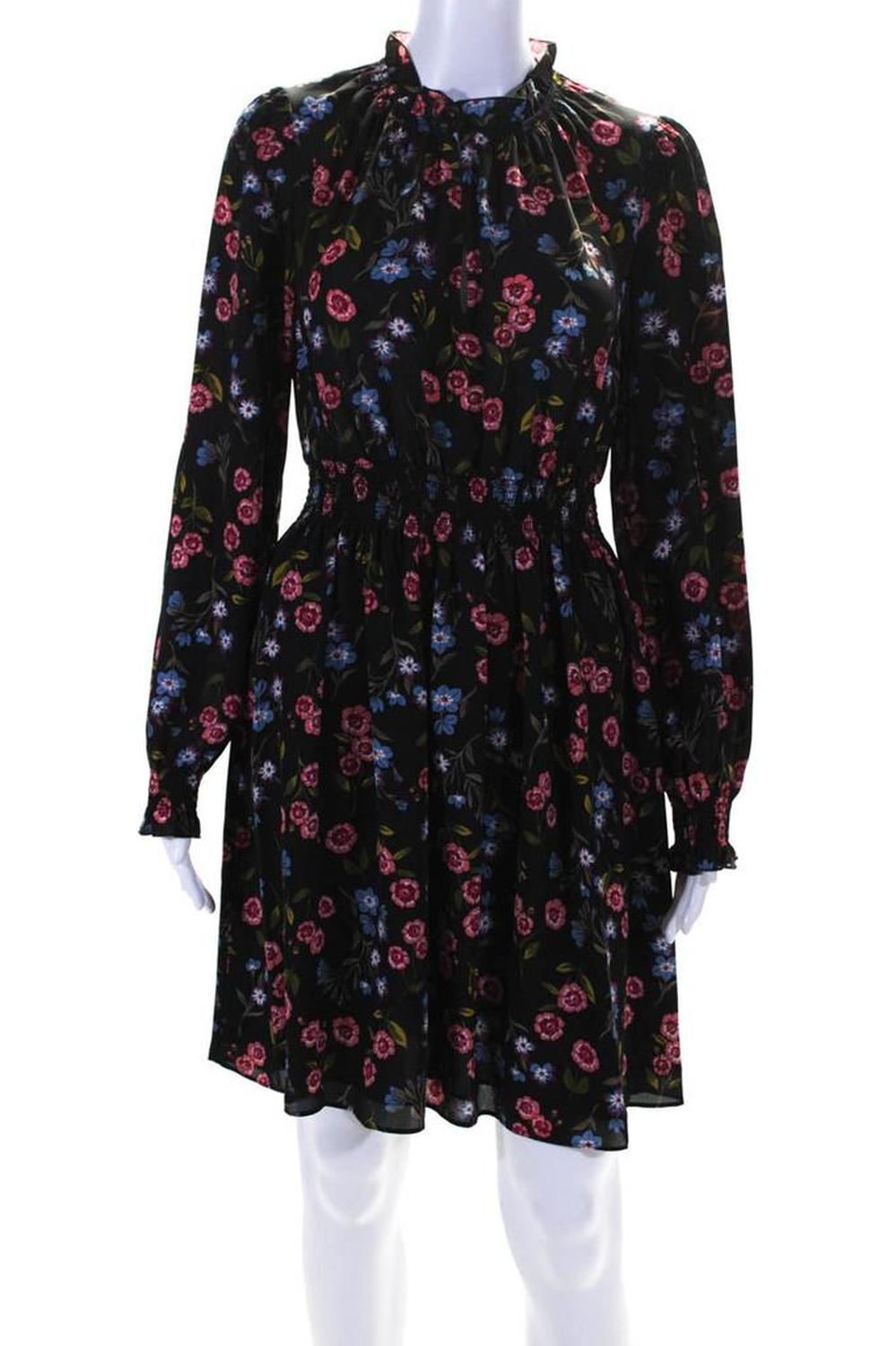 Kate Spade New York Womens Floral V-Neck Smock Waist Long Dress Black