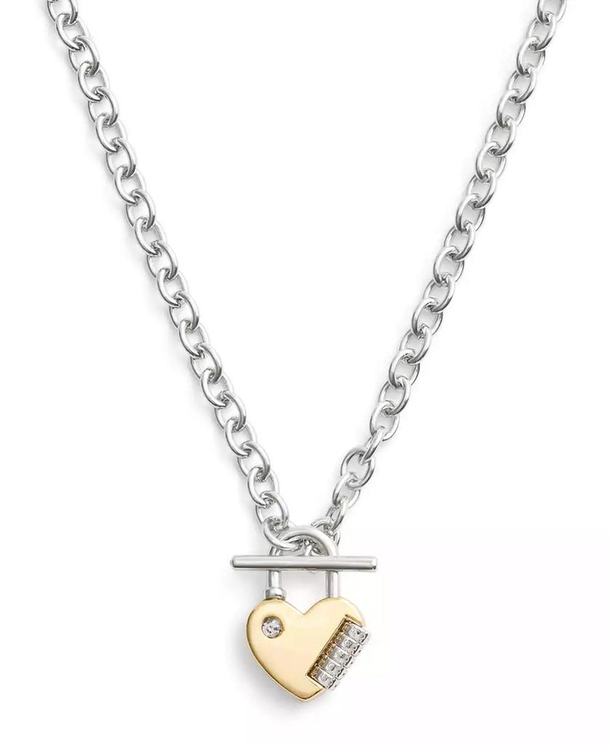 Faux Stone Signature Heart Padlock Pendant Necklace