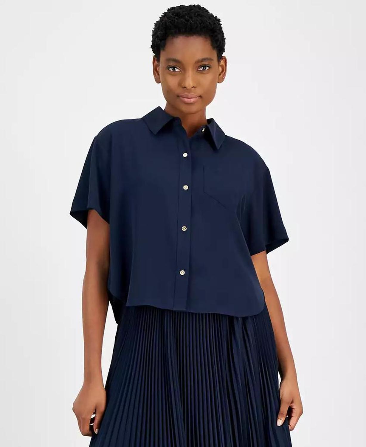 MICHAEL Women's Pleated-Back Button-Front Top