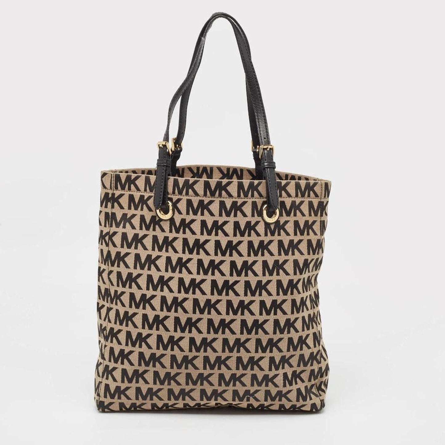 Michael Kors Black/beige Signature Canvas And Leather Jet Set Tote