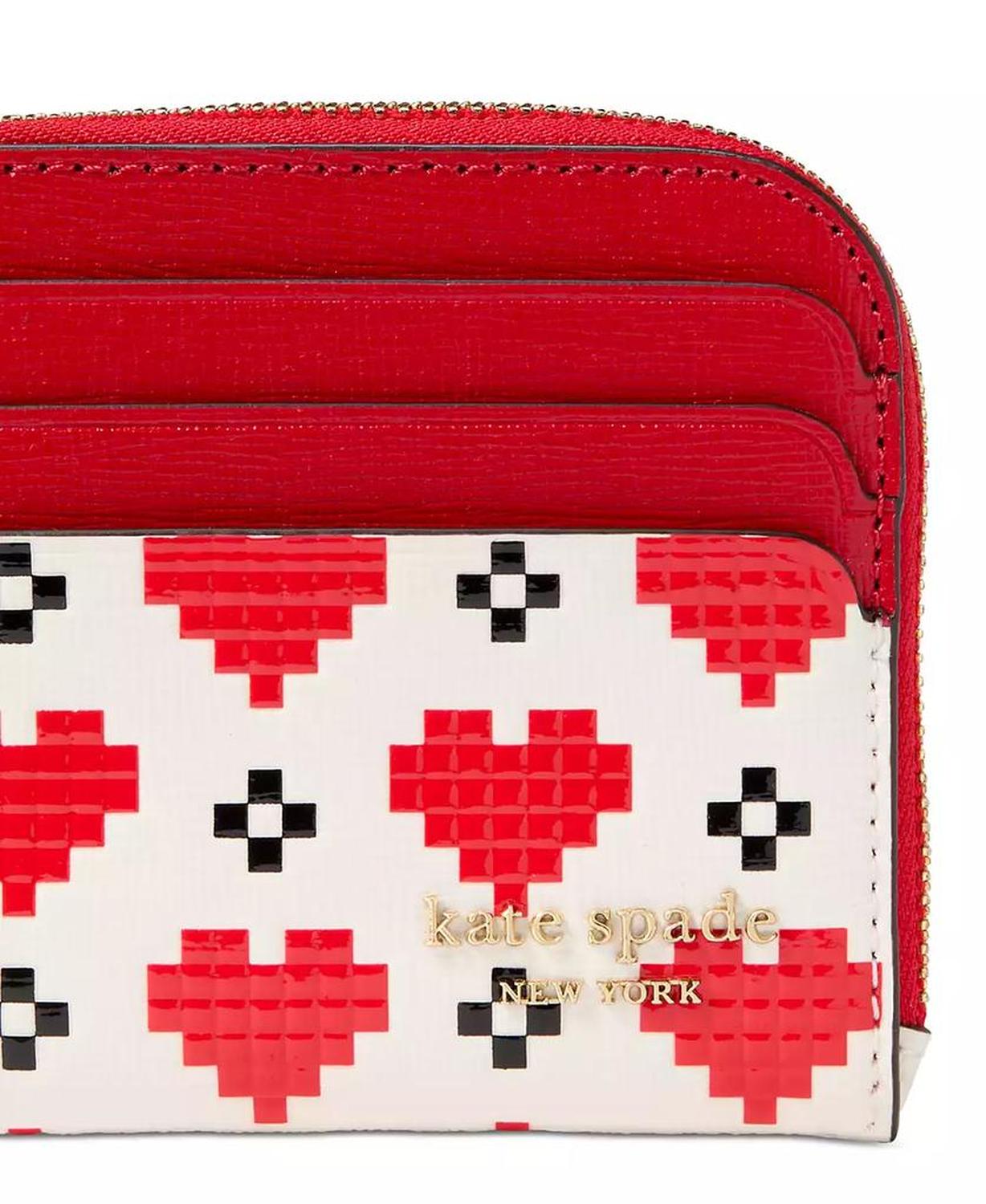 Devin Pixel Hearts Embossed Saffiano Leather Card Case Wristlet