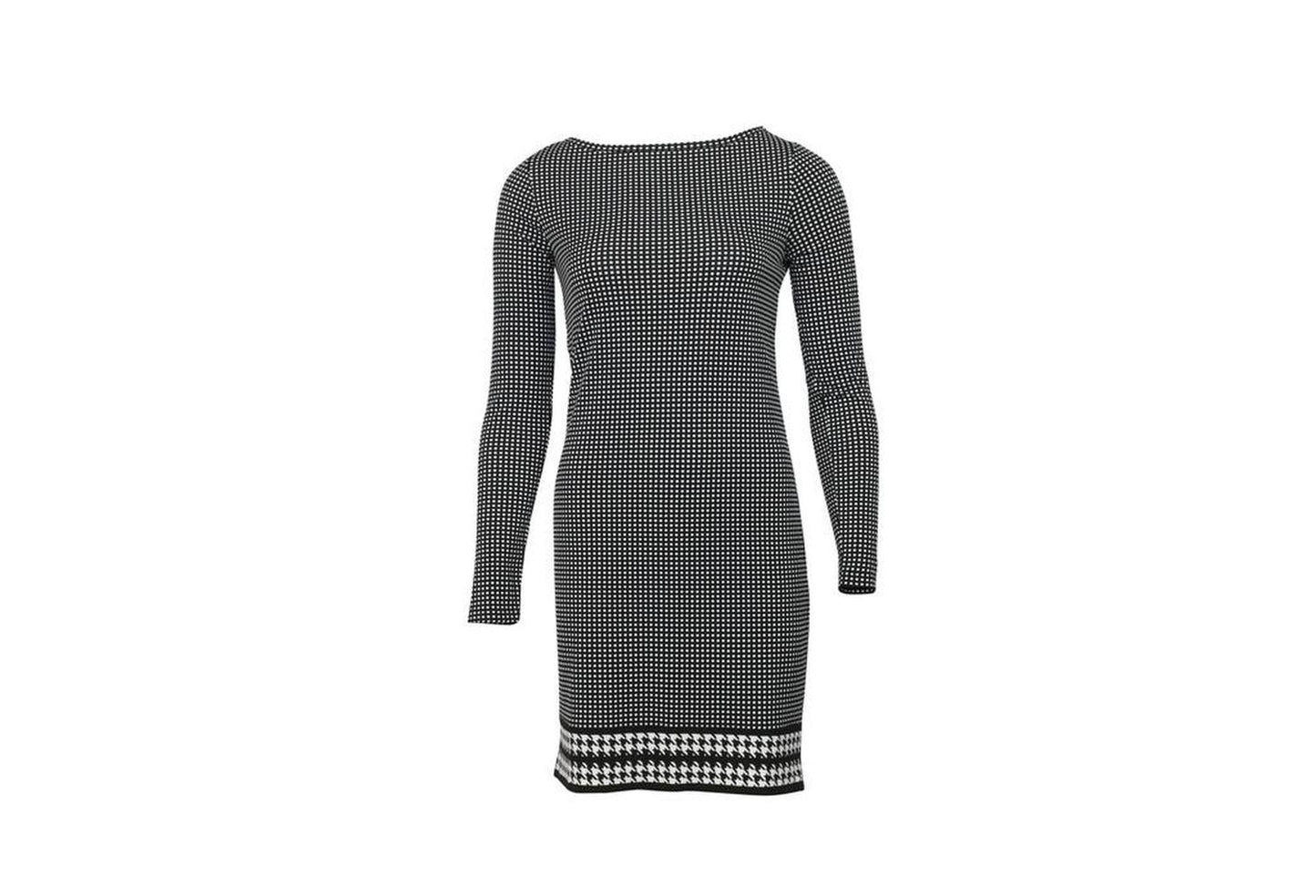 Michael Kors Checked Mini Dress with Houndstooth Hem in Black Polyester