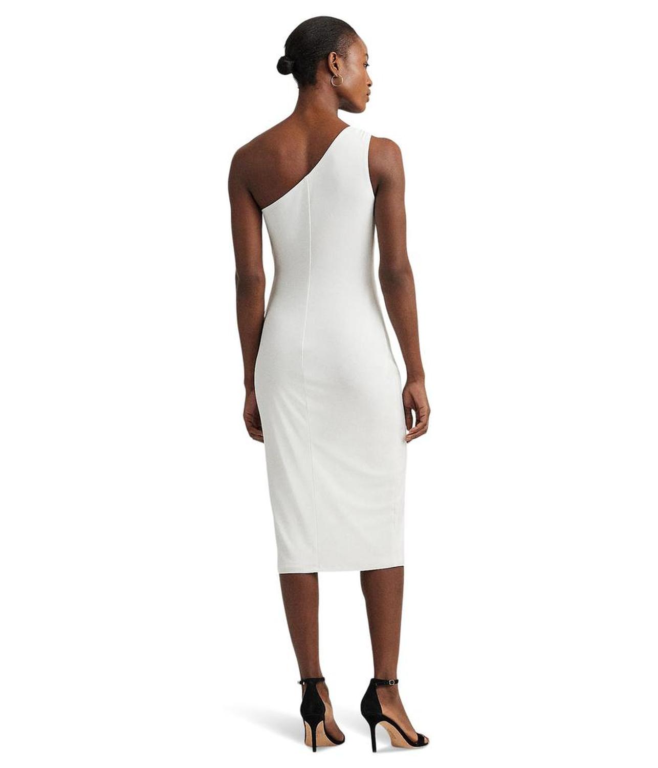 Buckle-Trim One-Shoulder Cocktail Dress