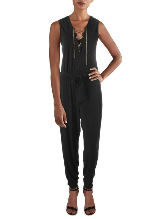 Womens Lace-Up Blouson Jumpsuit