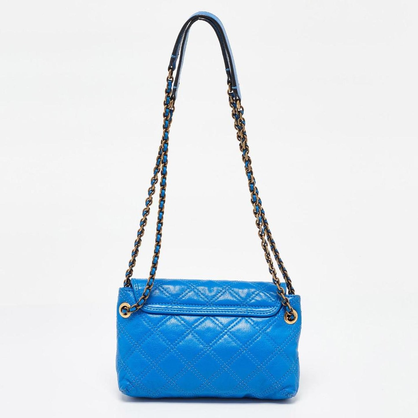 Blue Quilted Leather Flap Shoulder Bag