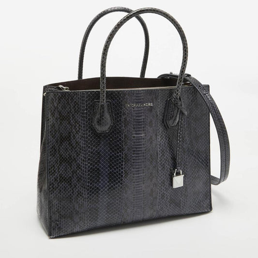 Michael Kors Navy Blue Watersnake Leather Large Mercer Tote