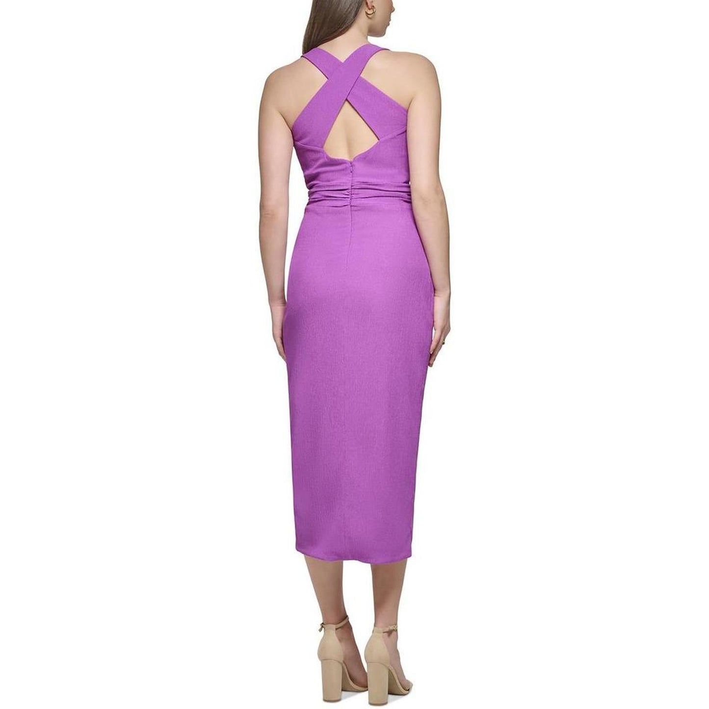 Womens Plunging Mid-Calf Midi Dress