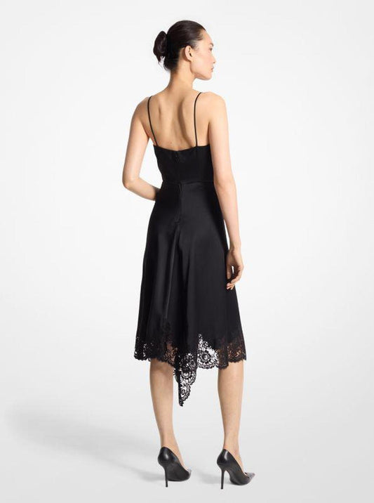 Lace Trim Satin Charmeuse Asymmetric Slip Dress