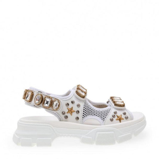 Gucci Embellished Leather & Mesh Sandals