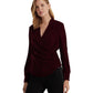 Petite Pleated Velvet Surplice Blouse