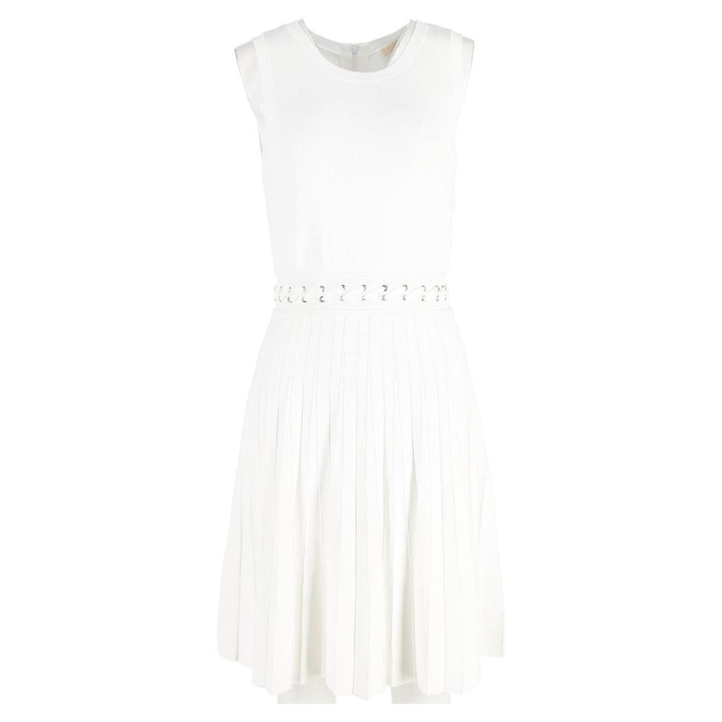 Michael Michael Kors Whipstitched Pleated Knitted Mini Dress in White Viscose