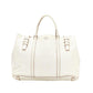 PRADA ivory white grained leather silver triangle logo buckle strap tote bag