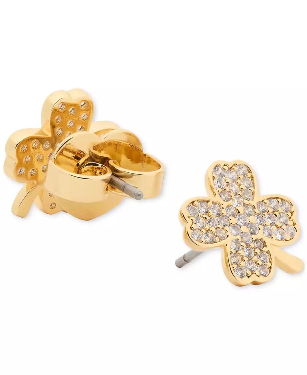 Lucky Charm Gold-Tone Pavé Crystal Clover Stud Earrings