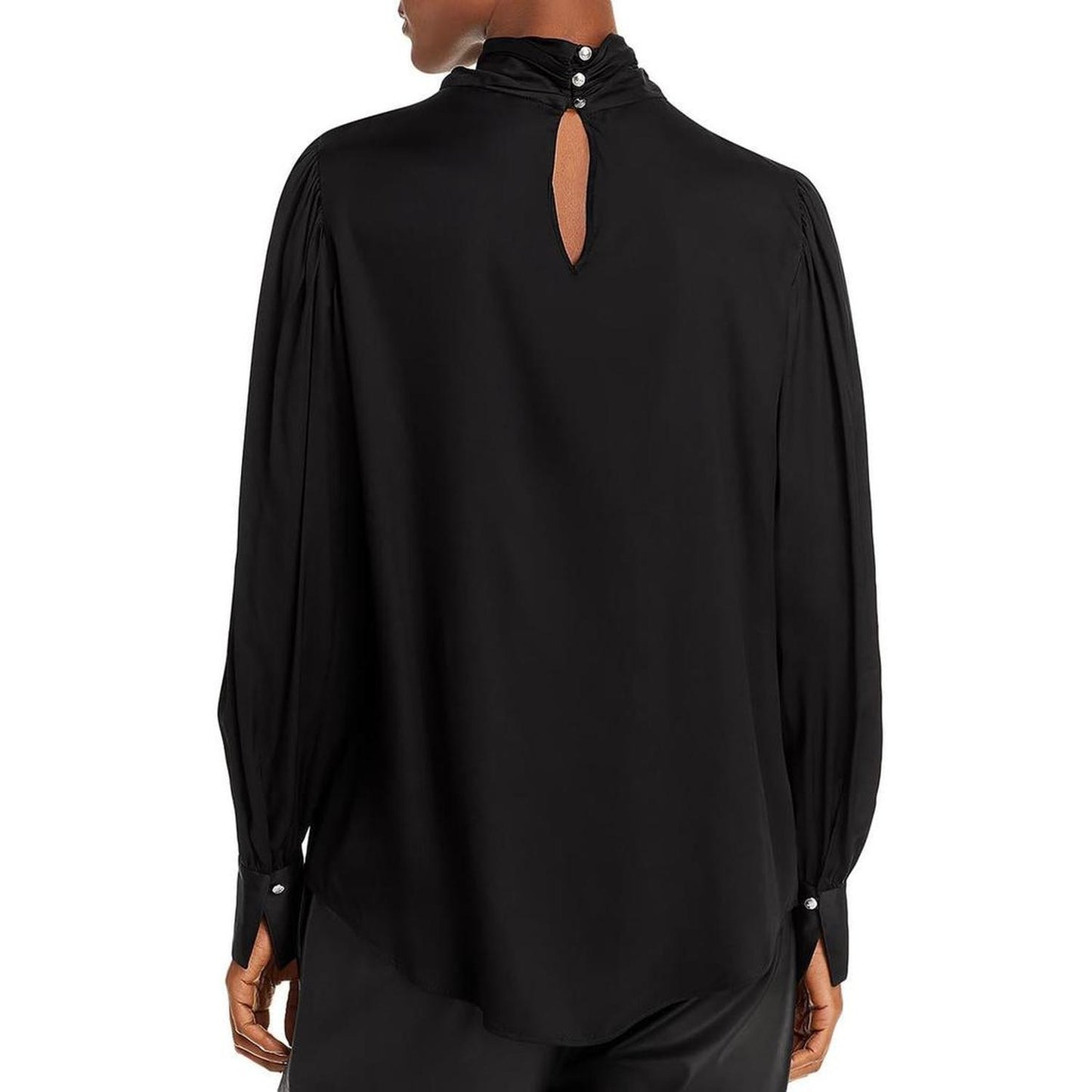 Womens Shirred Neck Cuffed Sleeve Blouse