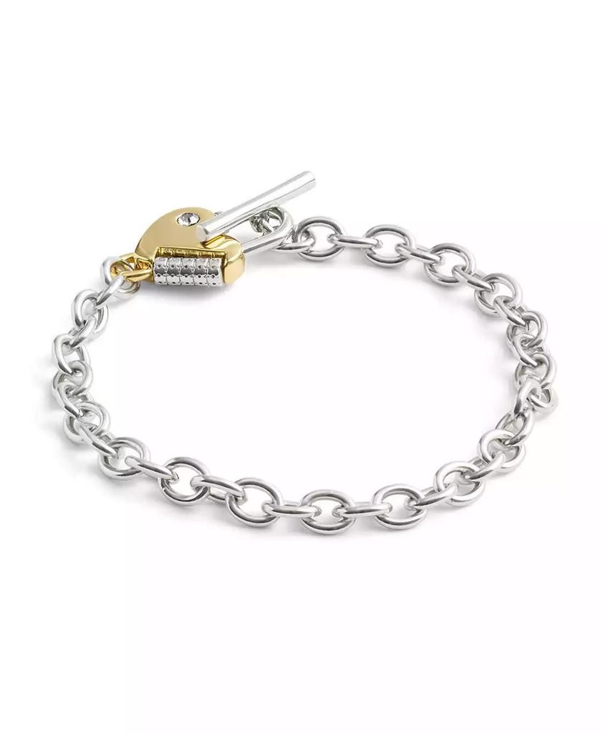 Faux Stone Signature Heart Padlock Charm Bracelet