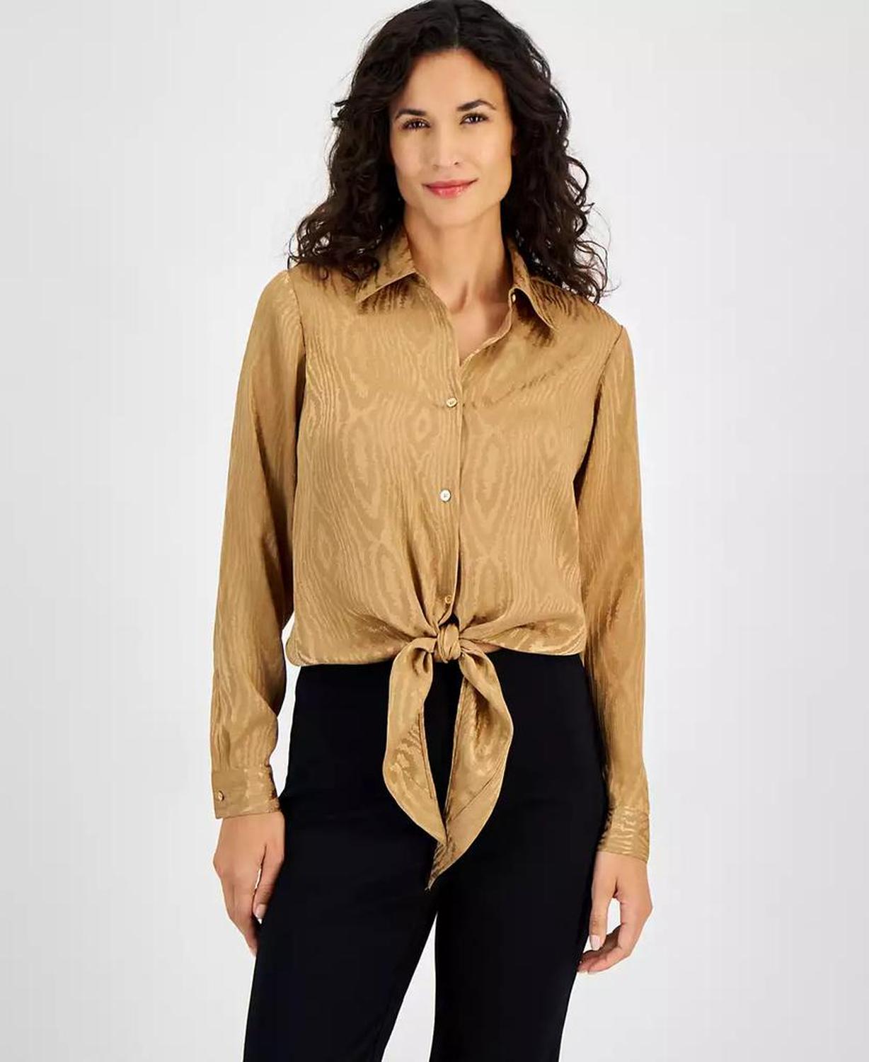 Women's Long-Sleeve Tie-Hem Shirt