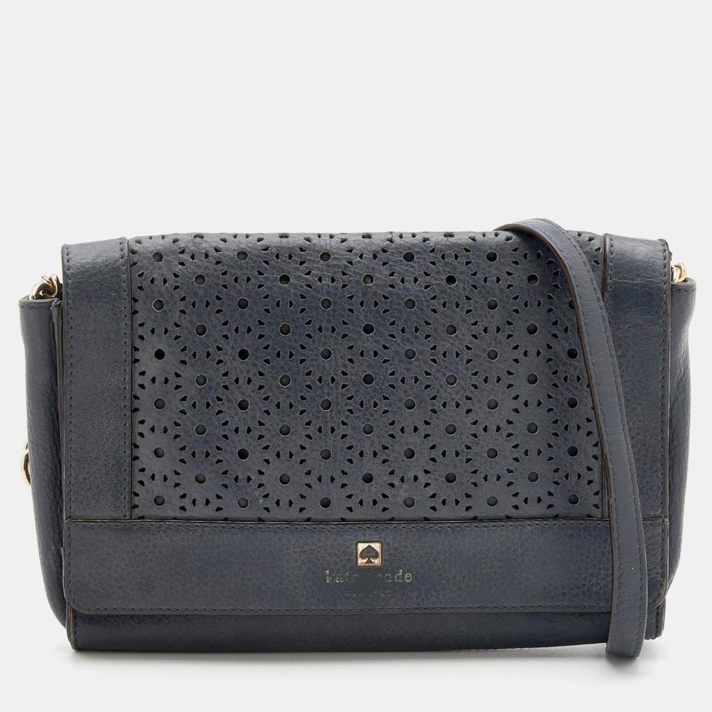 Kate Spade Dark Leather Perforated Flap Shoulder Bag