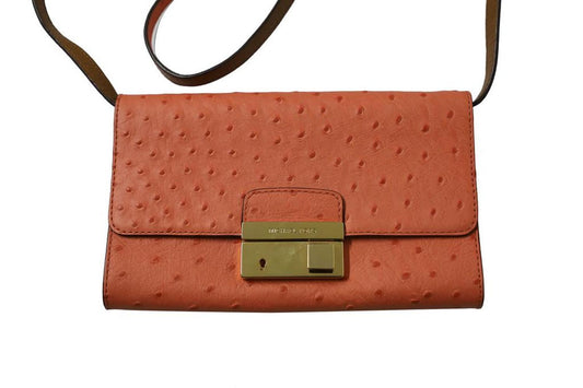 Michael Kors Embossed Ostrich Skin Clutch Bag in Orange Leather