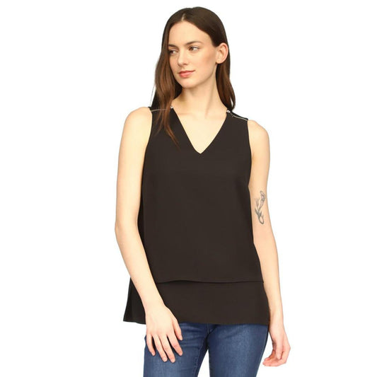 Women's V-Neck Mixed-Media Sleeveless Top