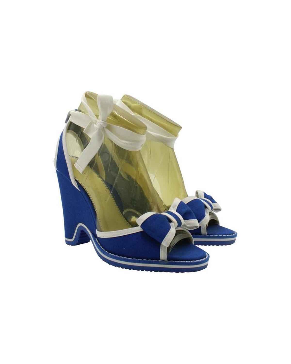 Marc Jacobs Bow Wedge Sandals in Blue Canvas