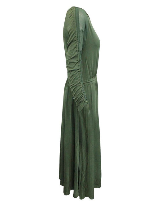 Sportmax Ruched Panel Midi Dress in Olive Green Viscose