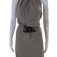 Max Mara Womens Taupe Pleated Embellished Belt Sleeveless Shift Dress