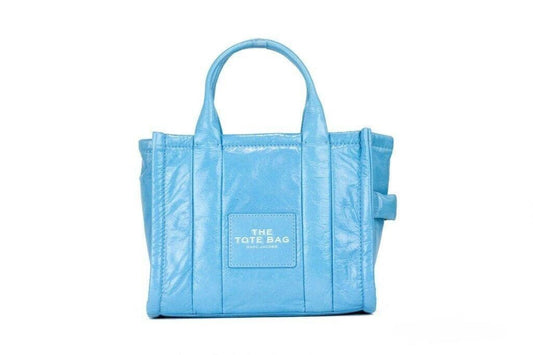 Marc Jacobs The Shiny Crinkle Mini Tote Air blue Leather Crossbody Handbag Women's Purse