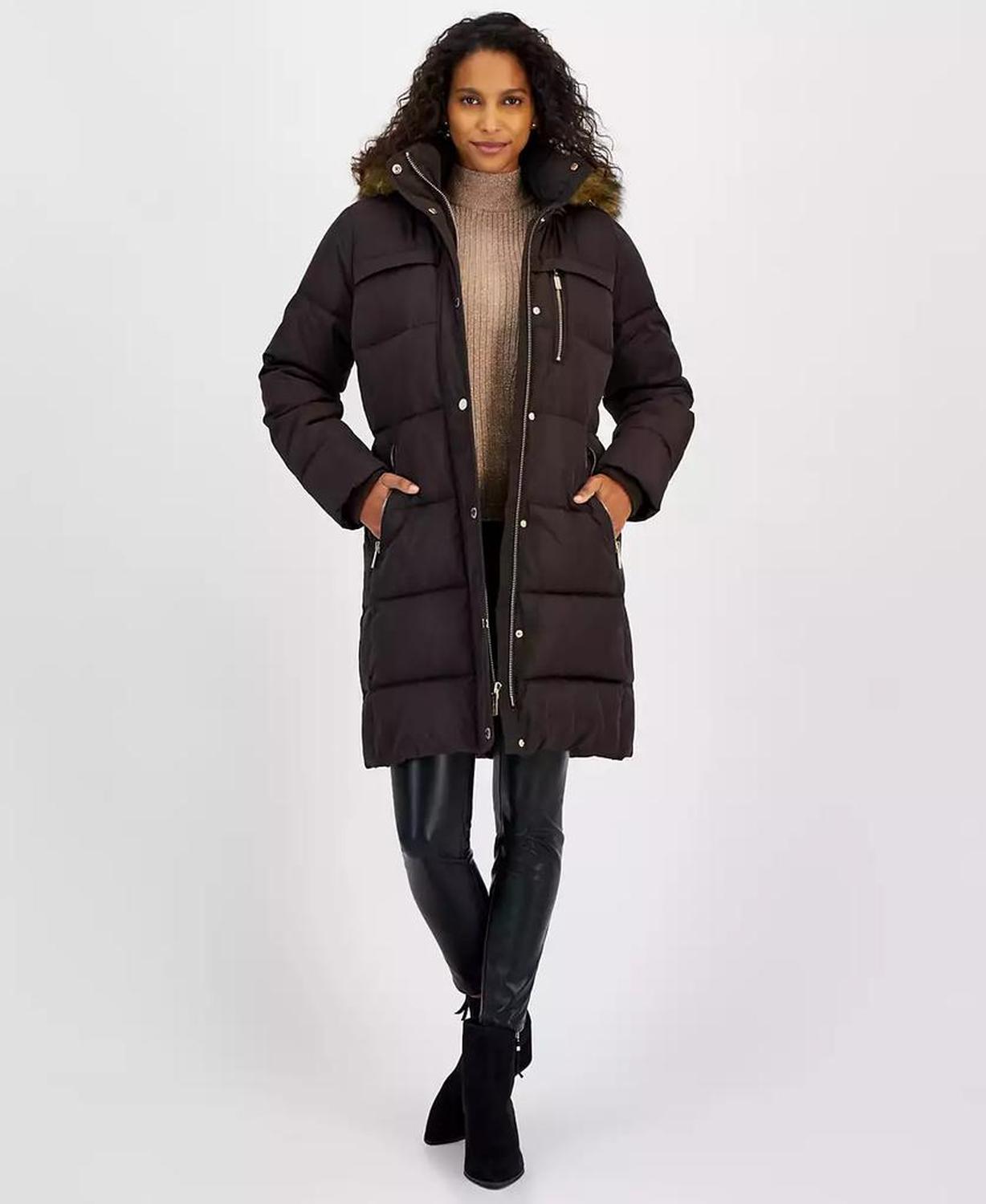 Petite Faux-Fur-Trim Hooded Puffer Coat, Created for Macy's