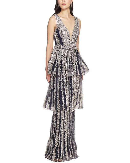 Marchesa Notte Sleeveless Tiered Ball Solid Dress