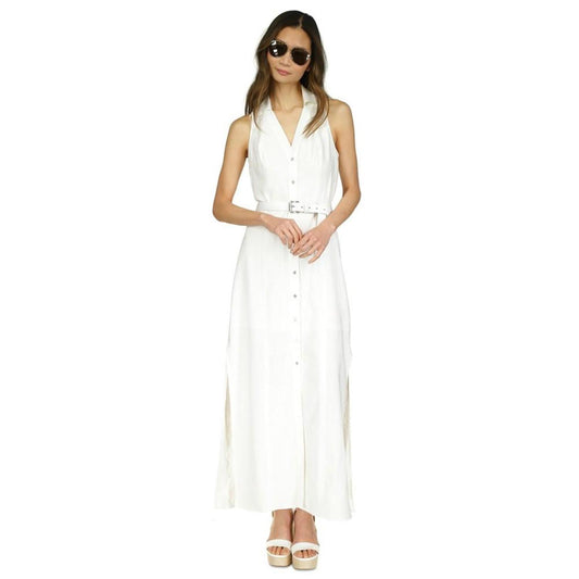 Petite Belted Button-Down Linen Maxi Dress