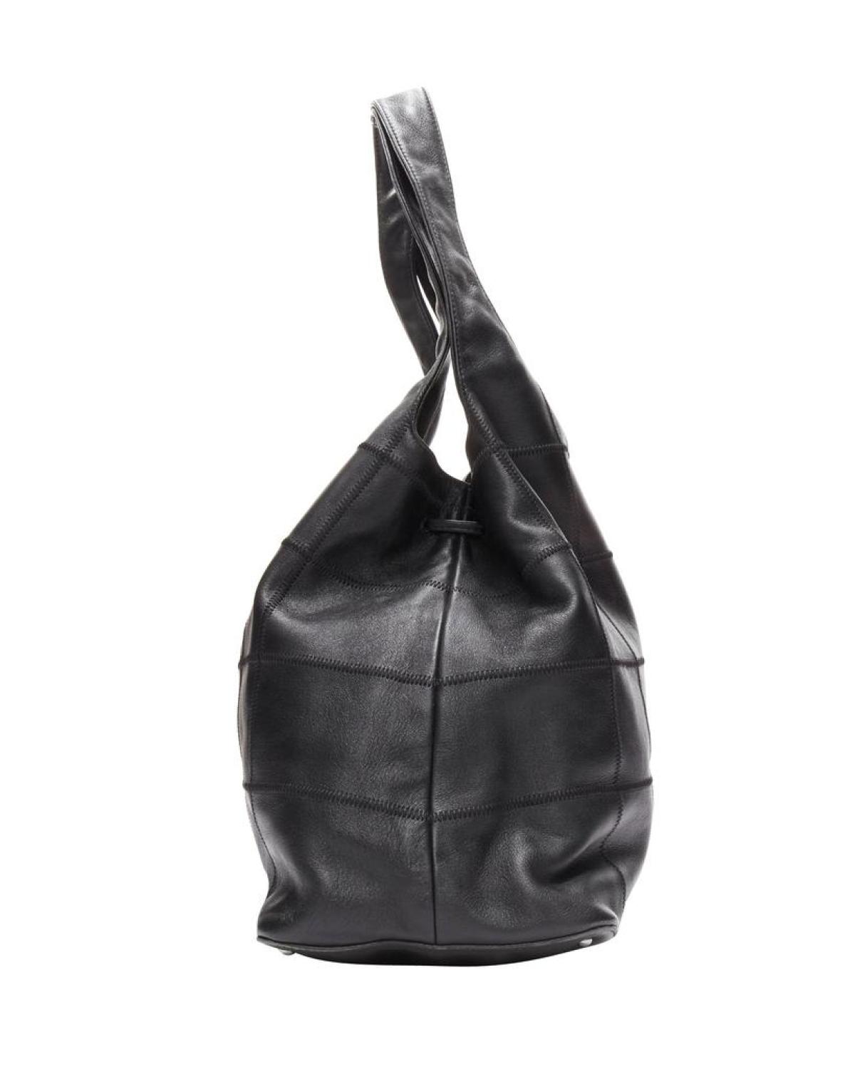 CHANEL black ruthenium CC logo square stitched tassel shoulder hobo bag