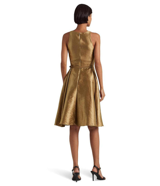 Metallic Twill Belted Cocktail Dress