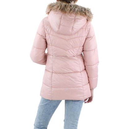 Womens Faux Fur Trim Polyester Puffer Jacket