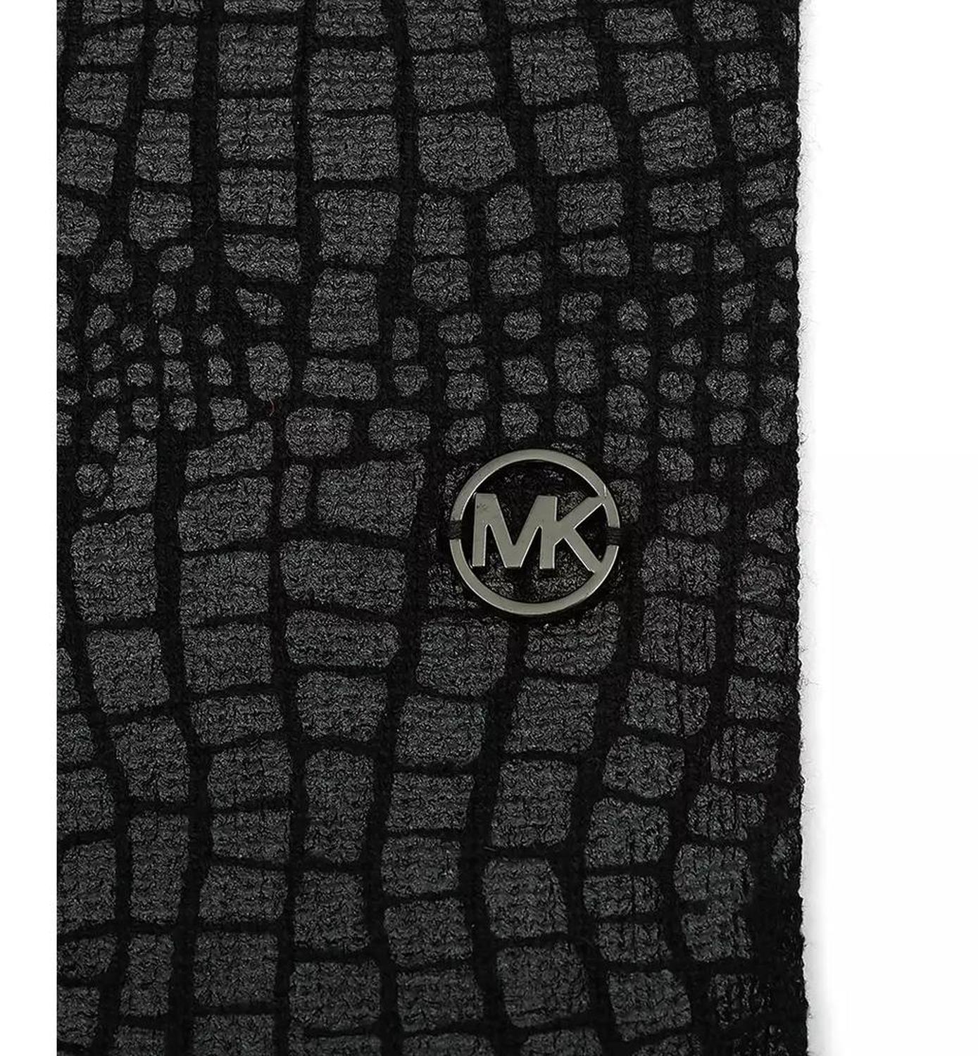 MICHAEL Logo Charm Ribbed Trim Croc-Embossed Scarf