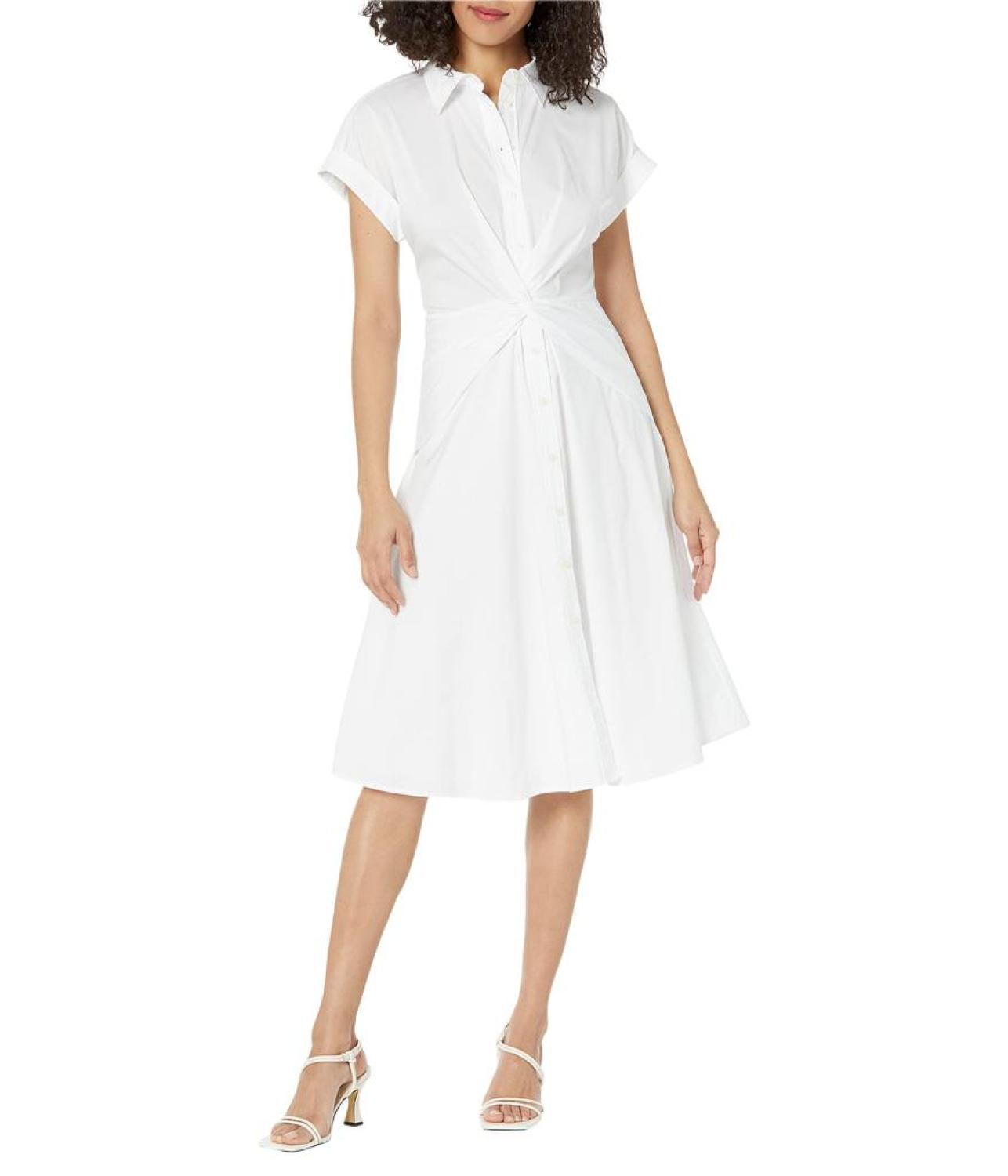 Twist-Front Cotton-Blend Shirtdress