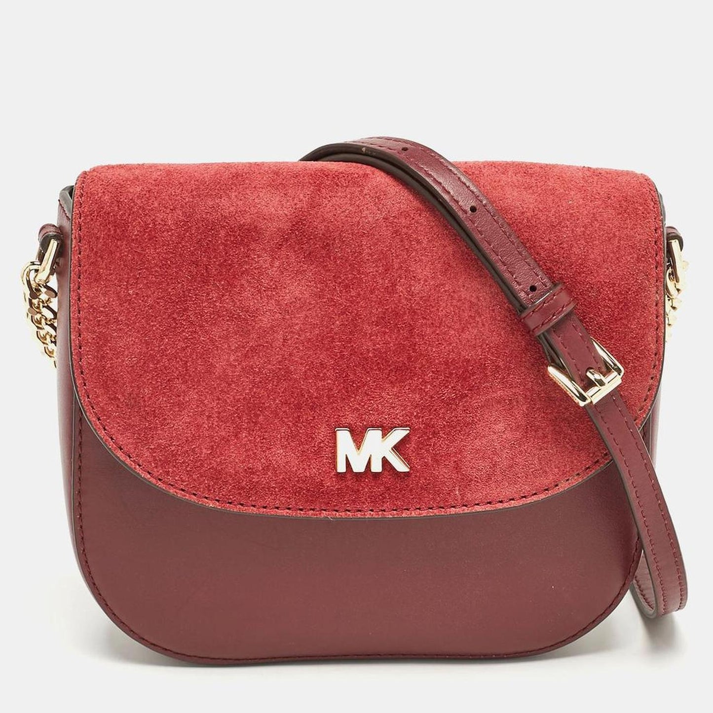 Burgundy Leather And Suede Half Dome Crossbody Bag