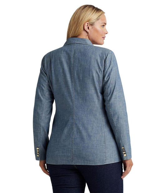 Plus Size Double-Breasted Chambray Blazer