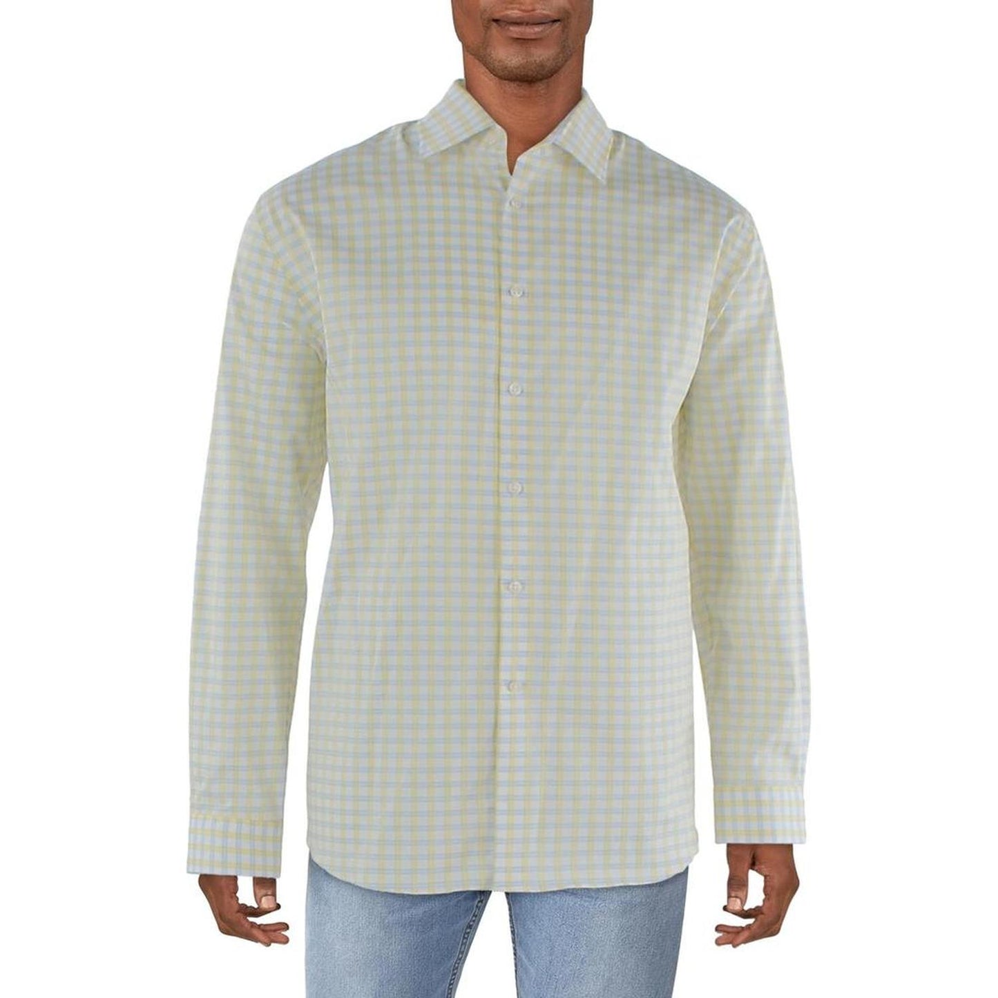 Mens Plaid Collared Button-Down Shirt