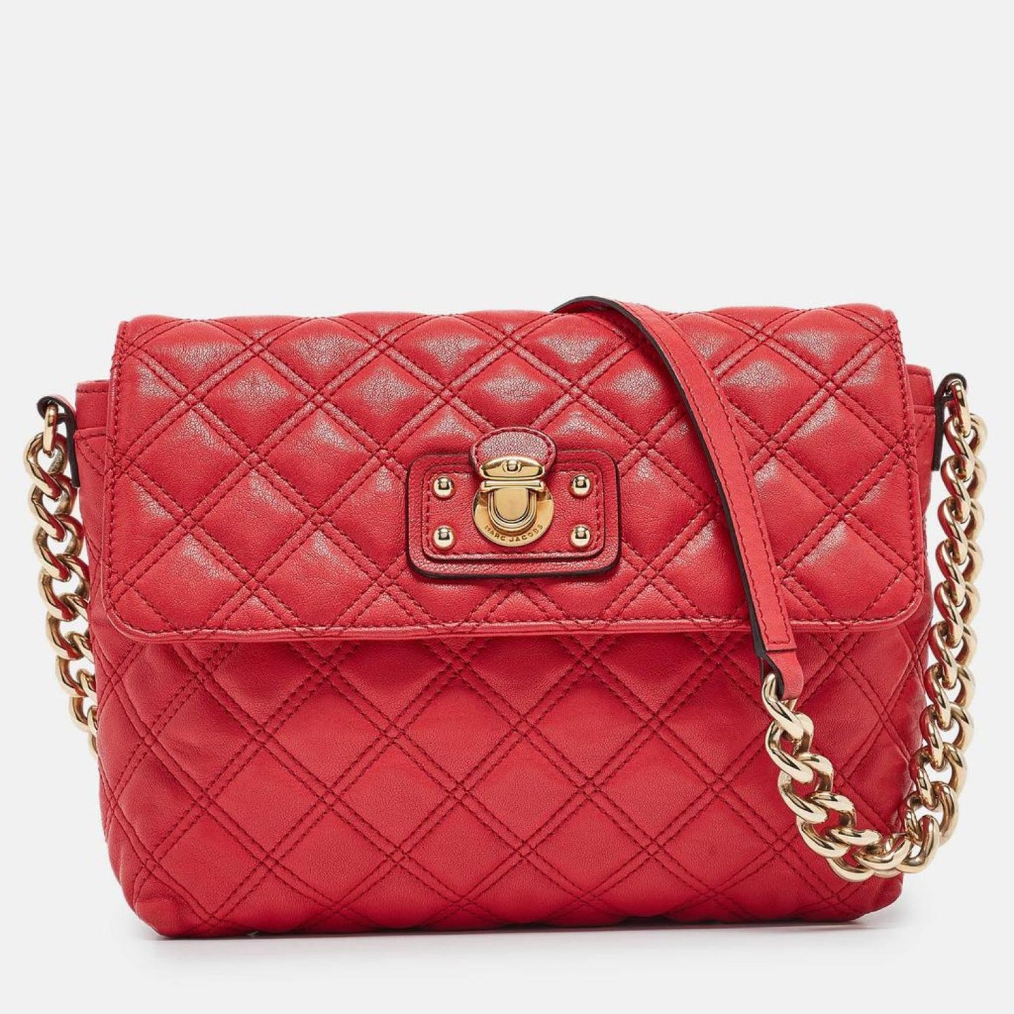 Marc Jacobs Red Quilted Leather Large Single Flap Shoulder Bag