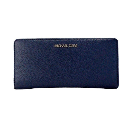 Michael Kors Jet Set Travel Large Navy Pebbled Leather Continental Wrist Women's Wallet