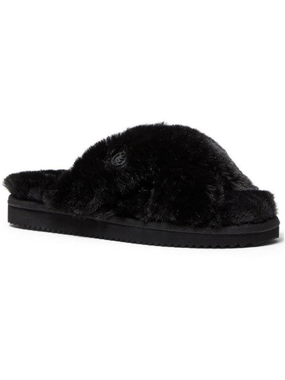 LALA Furry Womens Open Toe Slip On Slide Sandals