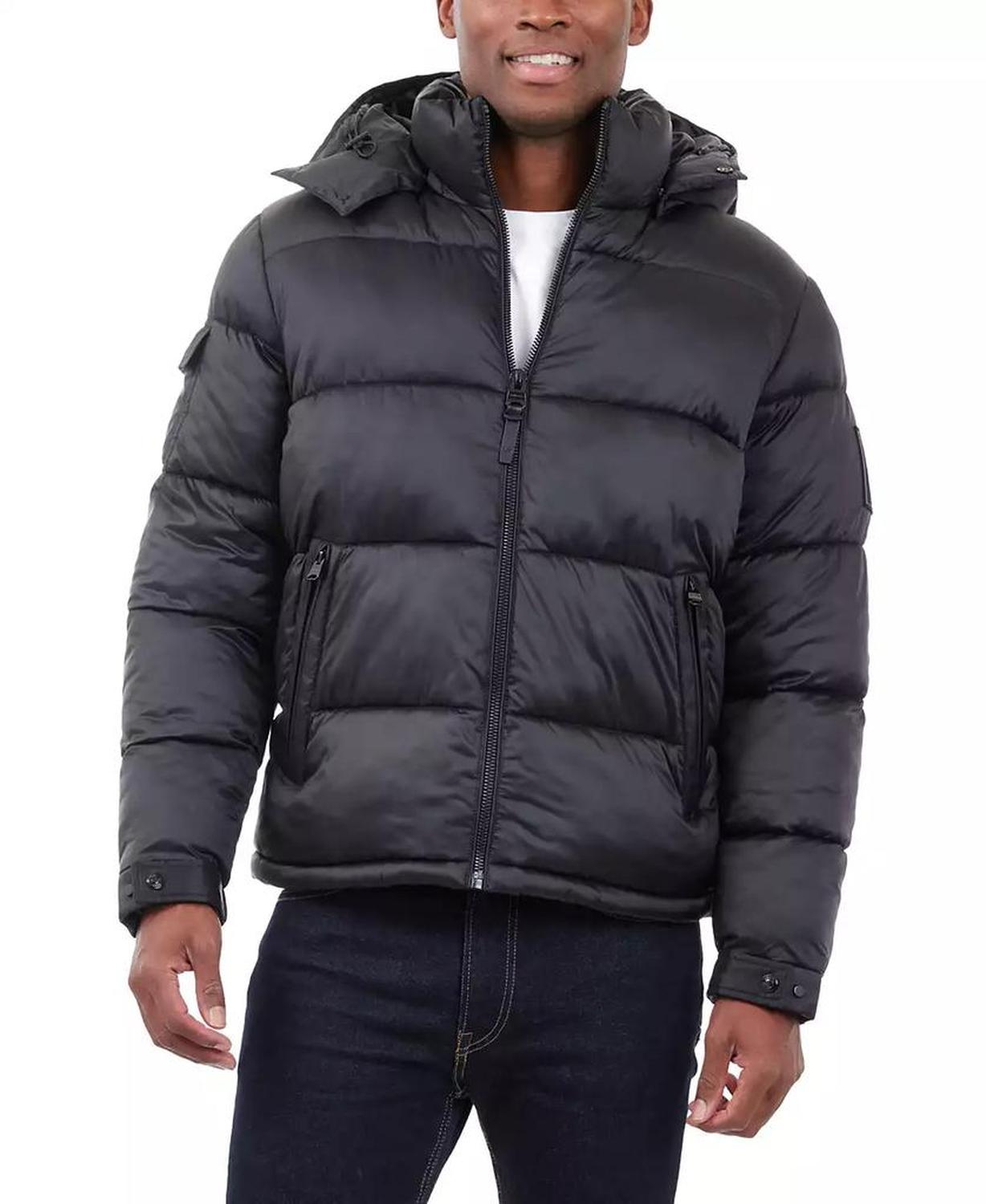 Men's Heavyweight Metallic Finish Hooded Puffer Jacket