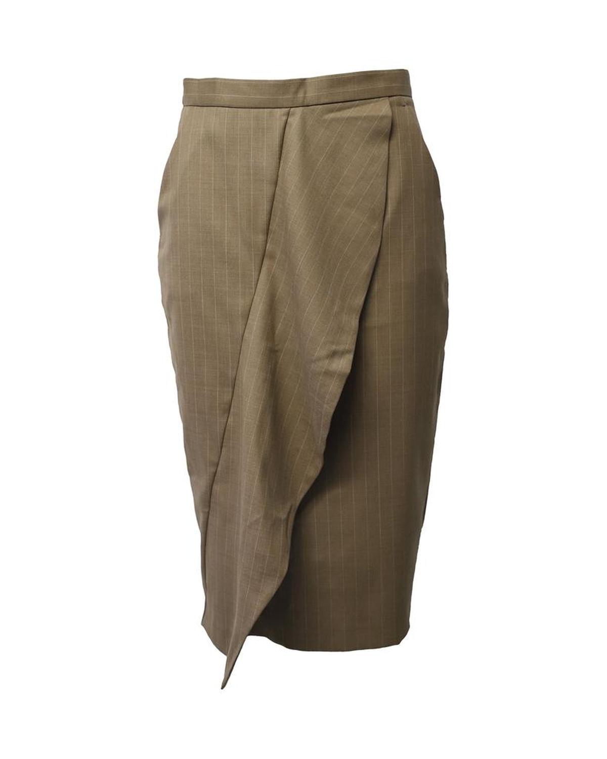 Max Mara Ruffled Pencil Skirt in Brown Wool