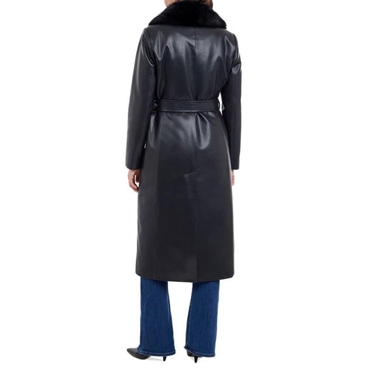 Women's Faux-Fur-Trim Faux-Leather Trench Coat