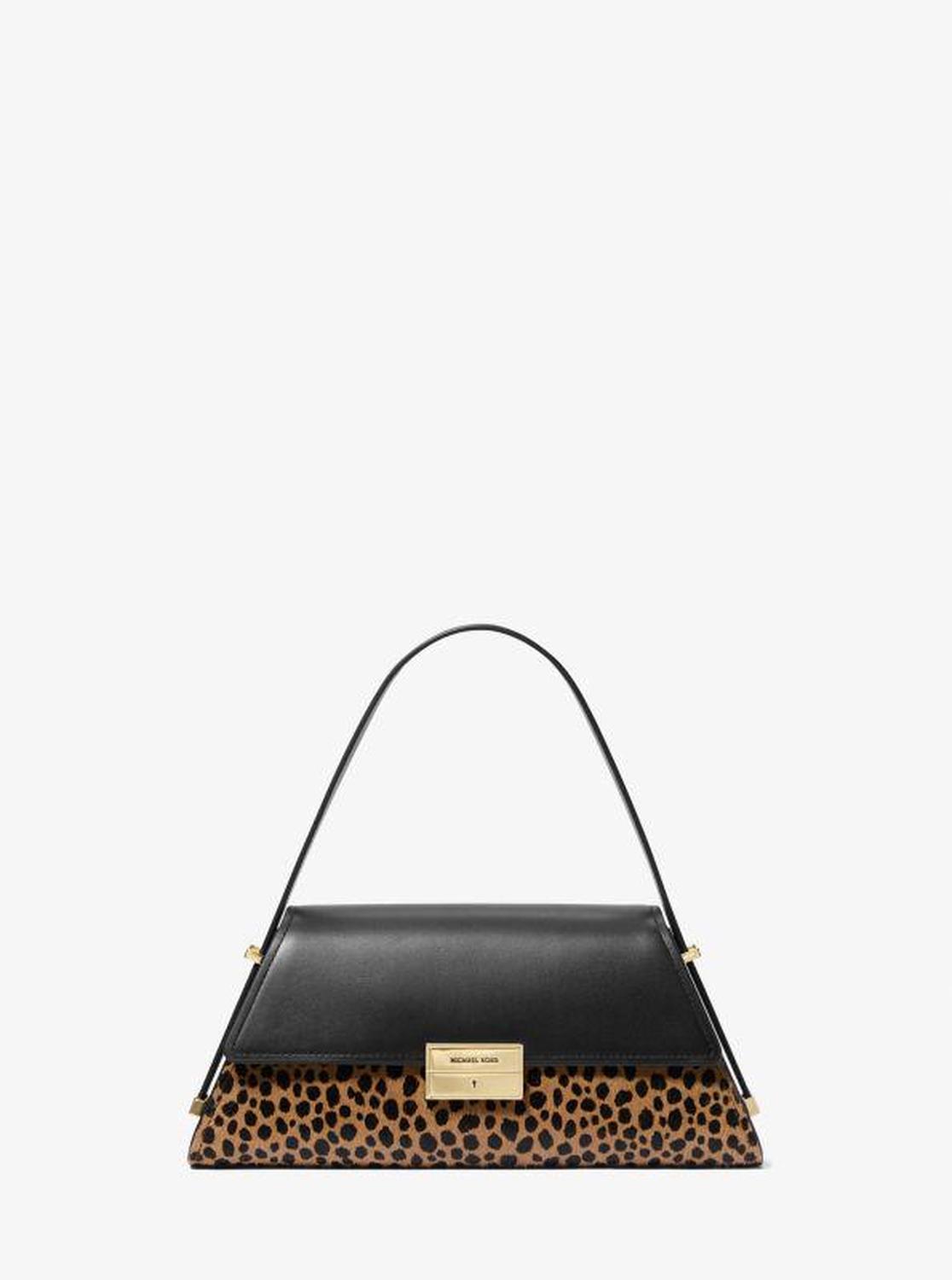 Ludlow Medium Leather and Cheetah-Print Calf Hair Shoulder Bag