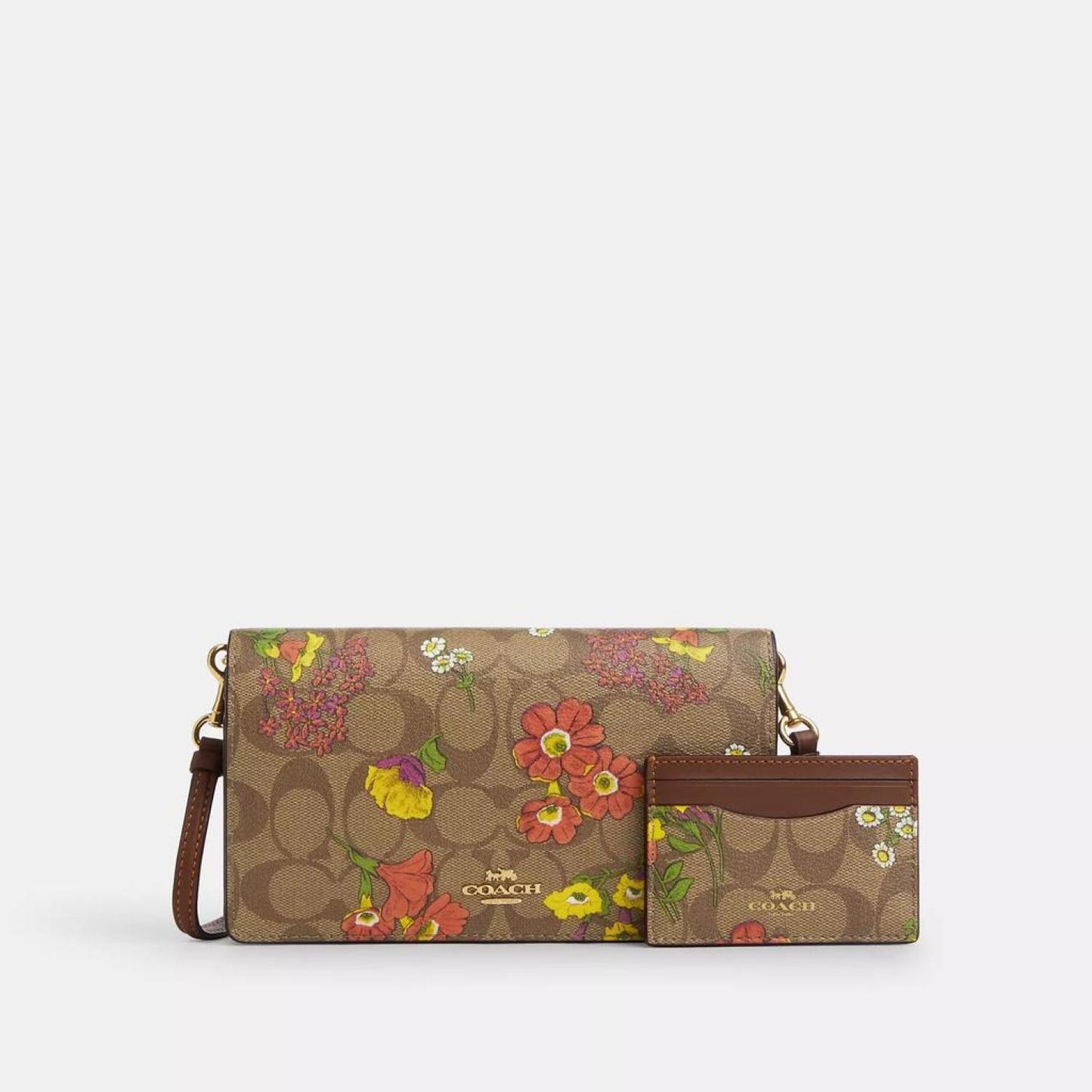 Coach Outlet Boxed Anna Foldover Clutch Crossbody And Card Case Set In Signature Canvas With Floral Print