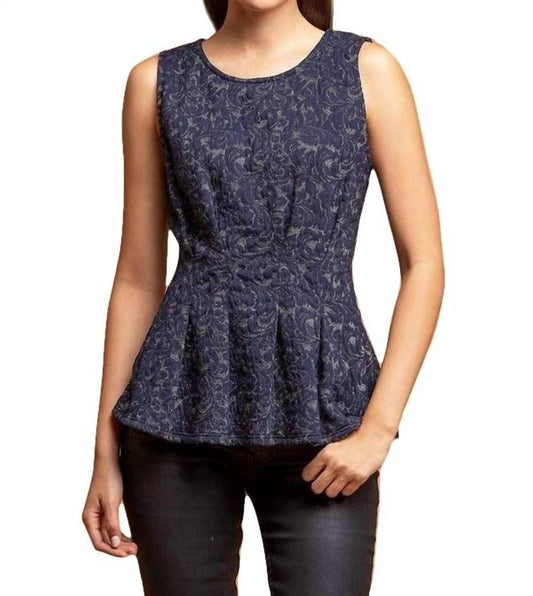 Metallic Peplum Top In Navymotif