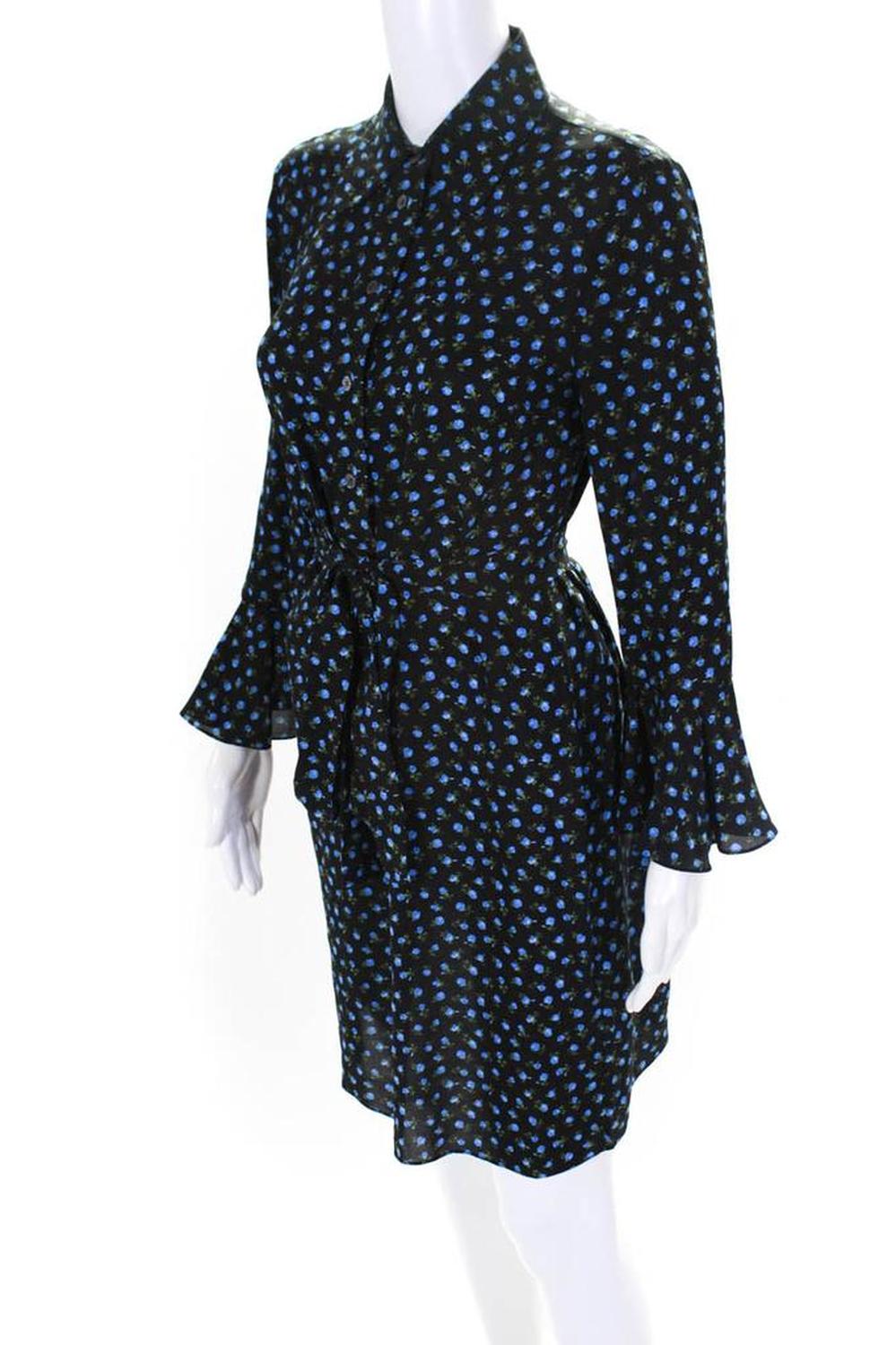 Michael Kors Collection Crape Floral Collar Bell Sleeve Shift Dress Black