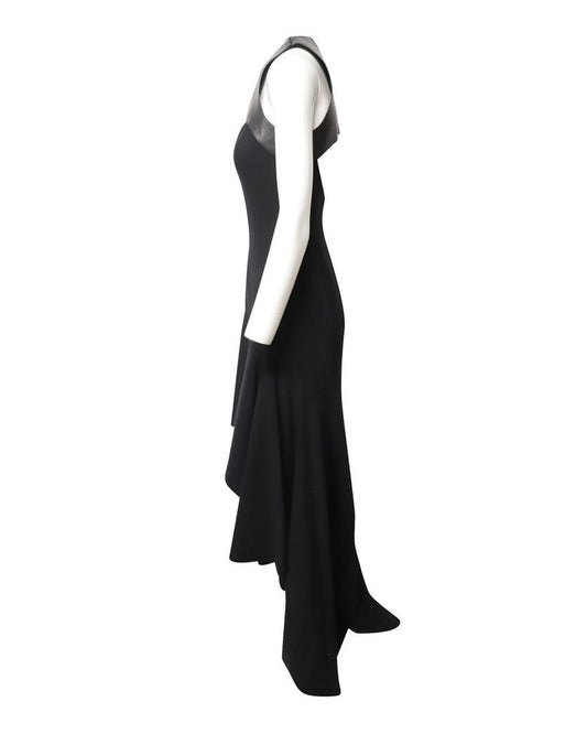 Michael Kors Halter Mullet Hem Evening  Dress in Black Wool and Leather